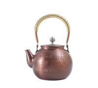 rockible Tetera Cobre Grabada Tetera con Asa Alta Gran Capacidad Vajilla para Coleccionistas, 1.3L, Tetera De Cobre Con Grabado De Peonías Y Mariposas 国色天香