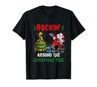 Rockin Alrededor del Árbol De Navidad Divertido Rocker Santa Música Camiseta