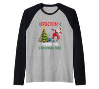 Rockin Alrededor del Árbol De Navidad Divertido Rocker Santa Música Camiseta Manga Raglan
