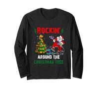Rockin Alrededor del Árbol De Navidad Divertido Rocker Santa Música Manga Larga