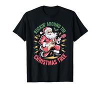 Rockin Around Christmas Tree Santa Guitarra Rock N Roll Navidad Camiseta