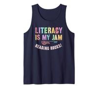 Rockin' LITERACY IS MY JAM Reading Rocks Pre-K Teacher Read Camiseta sin Mangas