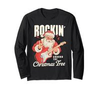 Rockin Santa Guitarra eléctrica Navidad Música Retro Holiday Manga Larga