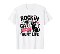 Rockin The Cat Mom and Aunt Life Shirt Mujer Camiseta
