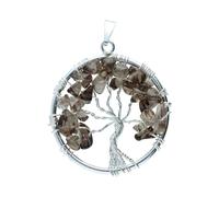 ROCKING GIFTS Colgante Árbol de la Vida con Cuarzo Ahumado en Baño de Plata - Joyería y Accesorios