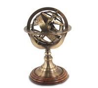 ROCKING GIFTS Esfera Armilar de Latón Dorado con Base de Madera, Figura Decorativa de Astronomía Náutica, Astrolabio Esférico Vintage, Decoración para Salón, Despacho, 21 cm