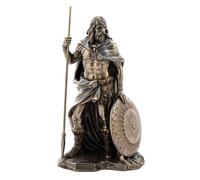 ROCKING GIFTS Estatua De Baldur Dios Nórdico De Resina Tono Bronce 22 cm Figura Mitológica con Lanza Y Escudo para Decoración De Hogar Y Altar Vikingo Escultura Coleccionable De Mitología Nórdica