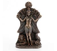 ROCKING GIFTS Figura Decorativa Clásica, Diosa Ishtar del Amor la Belleza y Fertilidad, con León y Búho, Resina Efecto Bronce Antiguo, Escultura Mitología Babilónica, 20 cm