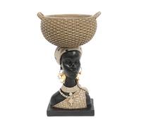 ROCKING GIFTS Figura Decorativa de Resina Busto Africana con Cesta, 14x23 cm, vaciabolsillos, Decoracion etnica