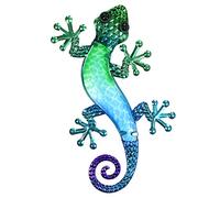 ROCKING GIFTS Figura Decorativa Lagarto Metálico Colorido, Lila Azul y Verde, Adorno Placa para Colgar Pared, Decoración Mural Original para Balcón Jardín, 30 cm