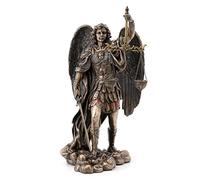 ROCKING GIFTS Figura Decorativa Religiosa, Arcangel San Miguel con Espada y Balanza, Resina Efecto Bronce Antiguo, Escultura Angeles Guardianes, 28 cm