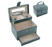 ROCKING GIFTS Joyero de Viaje 3 Niveles Terciopelo Verde Agua 18x13 cm