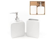 ROCKING GIFTS Juego de Baño 2 Piezas Jabonera y Vaso Blanco Ceramica 17 cm
