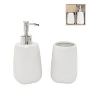 ROCKING GIFTS Juego de Baño Blanco, Dispensador de Jabón y Vaso de Cerámica, Set de Accesorios de Baño 2 Piezas, Dosificador Jabonera y Vaso para Lavabo, para Aseo, Decoración Hogar