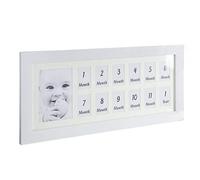 ROCKING GIFTS Marco de Fotos Bebe Madera, Multiple 12 Meses Primer Año, 65x30 cm Blanco, Portafotos Multifotos Recien Nacido, Collage Pared Mesa, Decoración Habitación Infantil, Regalo Original
