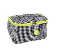 ROCKING GIFTS Neceser Vanity de Viaje de Tela Estampado Cuadros Vichy Negro y Blanco, Estuche Maquillaje, Almacenaje, 20 cm