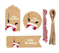 ROCKING GIFTS Pack de Etiquetas con Cuerdas Papá Noel para Escribir Nombres y Mensajes, Papel Craft Marrón y Rojo