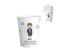 ROCKING GIFTS Set de 6 Vasos de Cartón para Fiesta Comunión Niño, Blanco y Azul, 13 cm