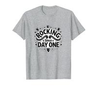 Rocking It Since Day One Retro Music Lovers Cita Camiseta, Hombre, Gris Jaspeado, L