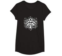 Rocking It Since Day One Retro Music Lovers Cita Camiseta, Niñas, Negro, XS