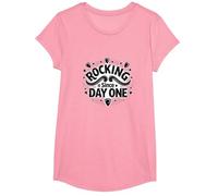 Rocking It Since Day One Retro Music Lovers Cita Camiseta, Niñas, Rosado, Grande