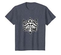Rocking It Since Day One Retro Music Lovers Cita Camiseta, Niños, Azul Jaspeado, 10 años