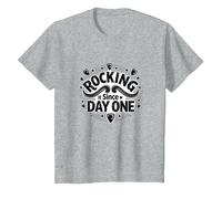 Rocking It Since Day One Retro Music Lovers Cita Camiseta, Niños, Gris Jaspeado, 12 años