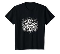 Rocking It Since Day One Retro Music Lovers Cita Camiseta, Niños, Negro, 12 años