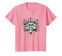 Rocking It Since Day One Retro Music Lovers Cita Camiseta, Niños, Rosado, 10 años
