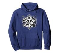 Rocking It Since Day One Retro Music Lovers Cita Sudadera con Capucha, Unisex para Adultos, Azul Marino, XXL