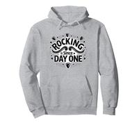Rocking It Since Day One Retro Music Lovers Cita Sudadera con Capucha, Unisex para Adultos, Gris Jaspeado, M