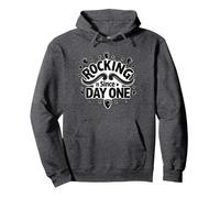 Rocking It Since Day One Retro Music Lovers Cita Sudadera con Capucha, Unisex para Adultos, Jaspeado Oscuro, L