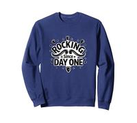 Rocking It Since Day One Retro Music Lovers Cita Sudadera, Unisex para Adultos, Azul Marino, L