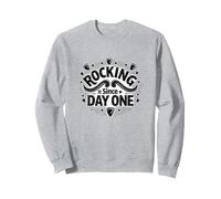 Rocking It Since Day One Retro Music Lovers Cita Sudadera, Unisex para Adultos, Gris Jaspeado, L