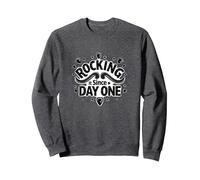 Rocking It Since Day One Retro Music Lovers Cita Sudadera, Unisex para Adultos, Jaspeado Oscuro, S