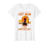 Rocking The Cat Mom and Witch Life Abyssinian Cat Halloween Camiseta gráfica económica, Mujer, Blanco, XS