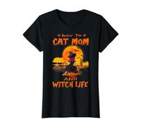 Rocking The Cat Mom and Witch Life Abyssinian Cat Halloween Camiseta gráfica económica, Mujer, Negro, XS