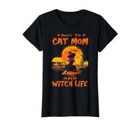 Rocking The Cat Mom Witch Life American Shorthair Halloween Camiseta gráfica económica, Mujer, Negro, M