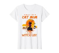Rocking The Cat Mom Witch Life British Shorthair Halloween Camiseta gráfica económica, Mujer, Blanco, L