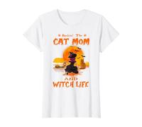 Rocking The Cat Mom Witch Life Maine Coon Cat Halloween Camiseta gráfica económica, Mujer, Blanco, XS