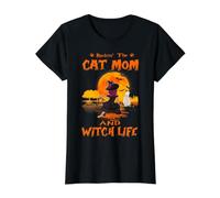 Rocking The Cat Mom Witch Life Siamese Cat Halloween Camiseta gráfica económica, Mujer, Negro, M