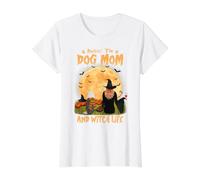 Rocking The Dog Mom and Witch Life Bearded Collie Halloween Camiseta gráfica económica, Mujer, Blanco, M