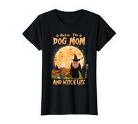 Rocking The Dog Mom and Witch Life Bearded Collie Halloween Camiseta gráfica económica, Mujer, Negro, L