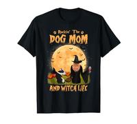 Rocking The Dog Mom and Witch Life Bull Terrier Halloween Camiseta gráfica económica