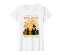 Rocking The Dog Mom Witch Life Pinscher Miniatura Halloween Camiseta gráfica económica, Mujer, Blanco, L