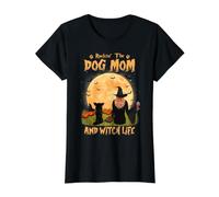 Rocking The Dog Mom Witch Long Haired Chihuahua Halloween Camiseta gráfica económica, Mujer, Negro, M