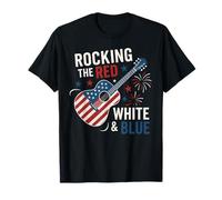 Rocking The Red White and Blue Guitar 4th Of July Músico Camiseta