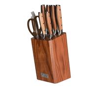 Rockingham Forge Ashwood Juego de 8 Cuchillos de Cocina de Madera con Afilador y Tijeras - Hojas Profesionales de Acero Inoxidable Alemán Ultraafiladas y Mango Duradera con Espiga Completa