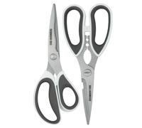 Rockingham Forge Juego de tijeras afiladas de cocina y hogar de 2 piezas, resistentes al óxido, hojas de acero inoxidable curvadas y dobladas de 9CM, cascanueces y abrebotellas, Blanco y Gris