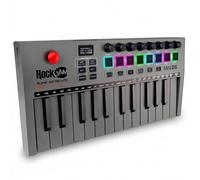 RockJam Controlador MIDI Go – 25 teclas USB/Bluetooth, 8 almohadillas retroiluminadas, 8 perillas